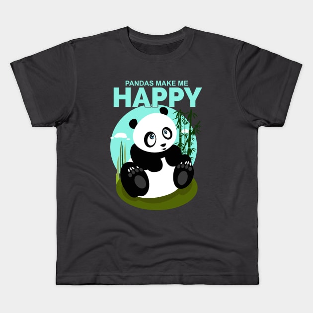 Pandas Make Me Happy Kids T-Shirt by adamzworld